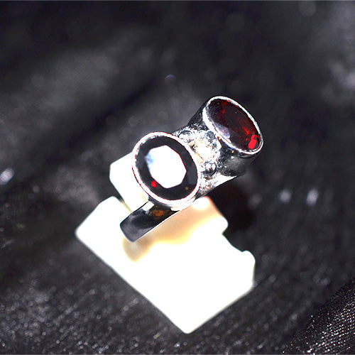 925 Sterling Silver Double Garnet Open Ring