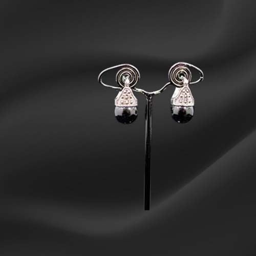 925 Sterling Silver Black Onyx Halo Teardrop Earrings