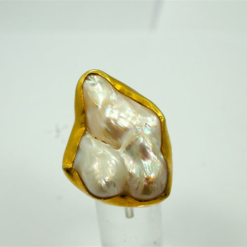 6 Carat Gold Plated Baroque Pearl Organic Design Ring