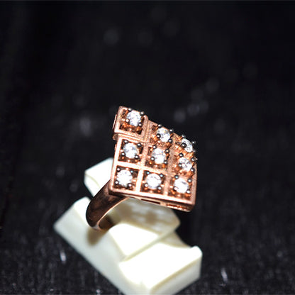 6 Carat Gold Plated Turkish Geometric Grid Pave Ring