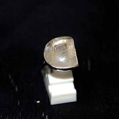 925 Sterling Silver Rutilated Quartz Half Moon Ring