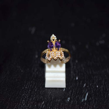6 Carat Gold Plated Purple Marquis Floral Motif Ring