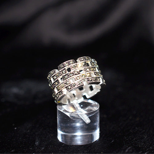 925 Sterling Silver Turkish Marcasite Pattern Band Ring
