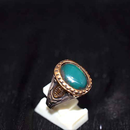 925 Sterling Silver Teal Onyx Ornate Design Ring