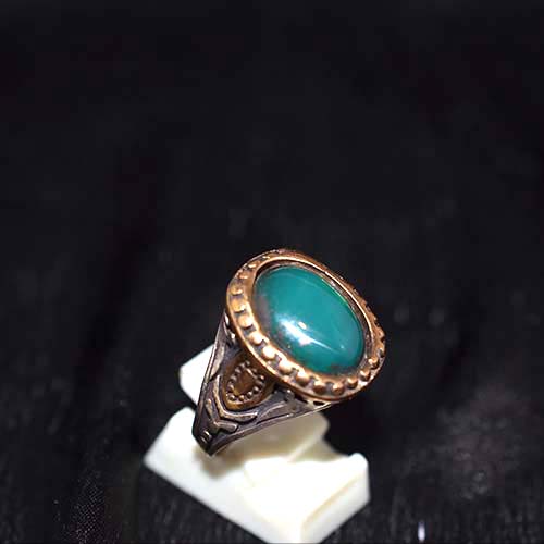 925 Sterling Silver Teal Onyx Ornate Design Ring