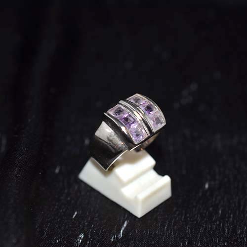 925 Sterling Silver Light Purple Gemstone Dual Row Square Ring