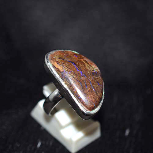 925 Sterling Silver Boulder Opal Freeform Ring