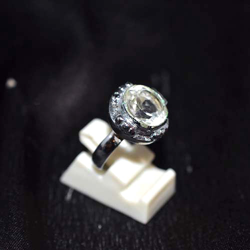 925 Sterling Silver Round Clear Quartz Granulated Halo Ring