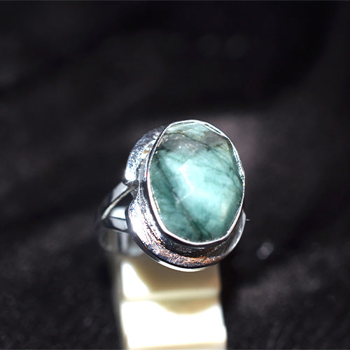 925 Sterling Silver Oval Faceted Emerald Turkish Ring