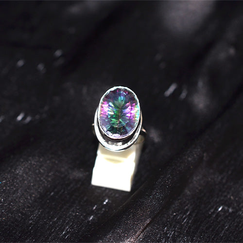 925 Sterling Silver Turkish Mystic Topaz Large Oval Ring