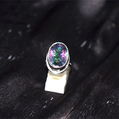925 Sterling Silver Turkish Mystic Topaz Large Oval Ring