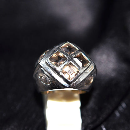 925 Sterling Silver Smoky Quartz Quad Signet Ring