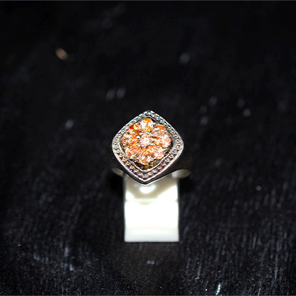 925 Sterling Silver Turkish Peach Crystal Floral Cluster Ring