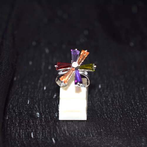 925 Sterling Silver Multicolor Gemstone Pinwheel Motif Ring