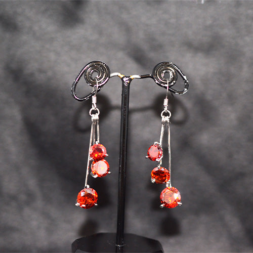 925 Sterling Silver Red Crystal Triple Drop Earrings