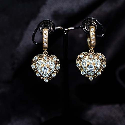 6 Carat Gold Plated Cz Heart Drop Earrings