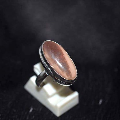 925 Sterling Silver Rose Quartz Cabochon Oval Ring