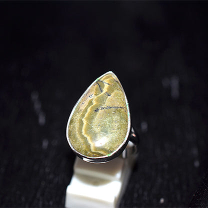 925 Sterling Silver Teardrop Green Jasper Ring