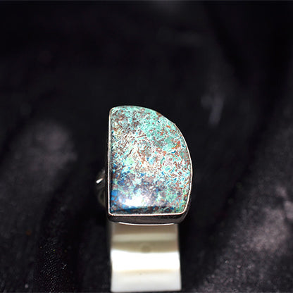 925 Sterling Silver Azurite Malachite Rectangular Ring