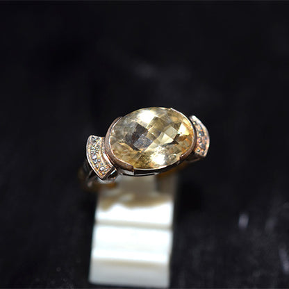 925 Sterling Silver Oval Citrine Beaded Shoulder Ring