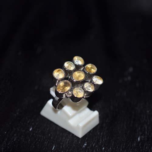 925 Sterling Silver Yellow Citrine Nine Oval Cluster Ring