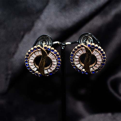 6 Carat Gold Plated Blue White Cz Circular Stud Earrings