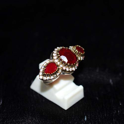 6 Carat Gold Plated Triple Ruby Motif Ring