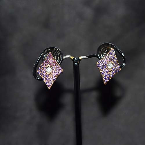 6 Carat Gold Plated Purple Crystal Diamond Stud Earrings