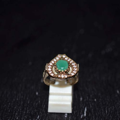 6 Carat Gold Plated Green Onyx Halo Ring