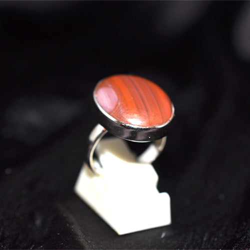 925 Sterling Silver Oval Red Agate Band Ring