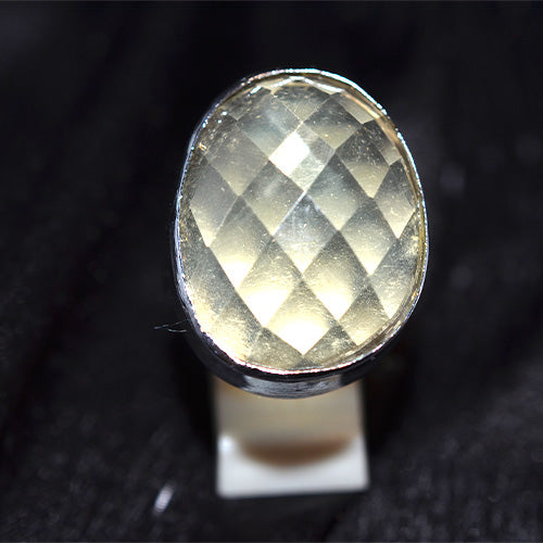 925 Sterling Silver Oval Rose Cut Lemon Quartz Ring