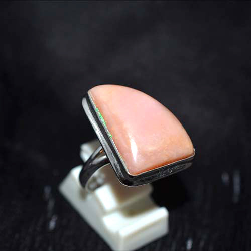 925 Sterling Silver Pink Opal Geometric Ring