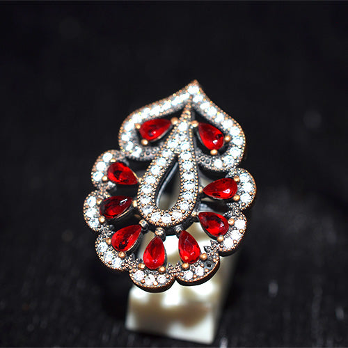 925 Sterling Silver Red Ruby Paisley Halo Ring