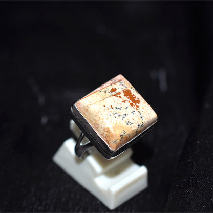925 Sterling Silver Square Picture Jasper Ring