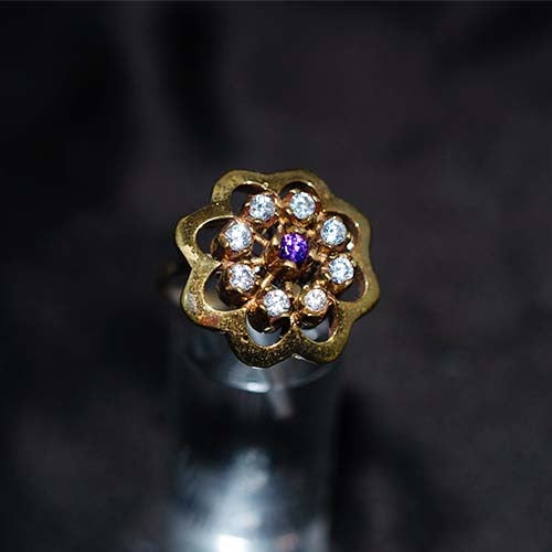 6 Carat Gold Plated Purple and White Floral Cluster Ring