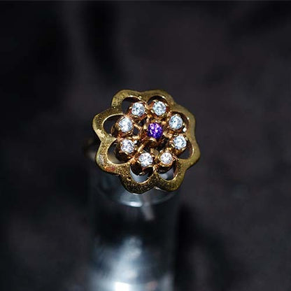 6 Carat Gold Plated Purple and White Floral Cluster Ring