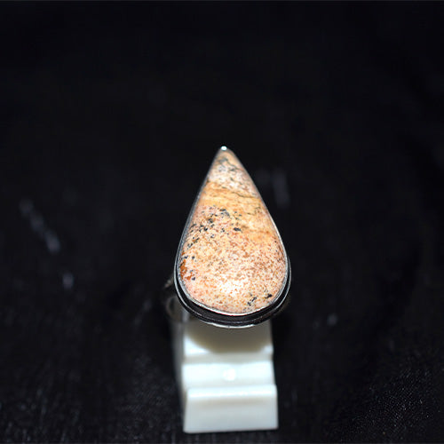 925 Sterling Silver Elongated Teardrop Picture Jasper Ring