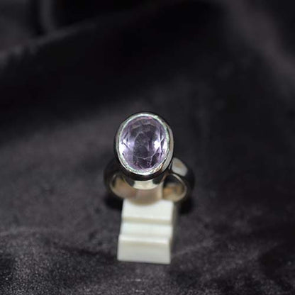 925 Sterling Silver Amethyst Bezel Set Dome Ring