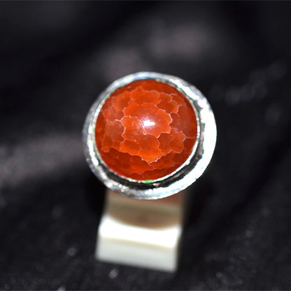 925 Sterling Silver Round Fire Crackle Agate Turkish Ring