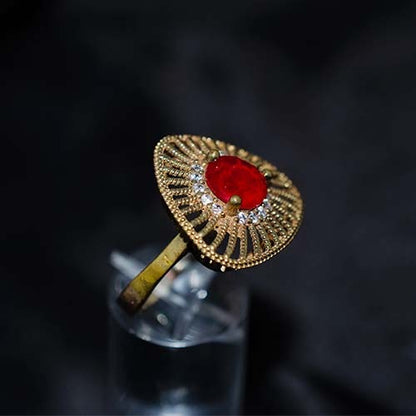 6 Carat Gold Plated Red Crystal Sunburst Statement Ring