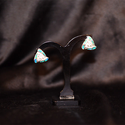 925 Sterling Silver Blue Opal Pavé Crystal Fan Stud Earrings