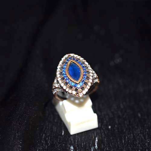 925 Sterling Silver Blue Marquise Halo Statement Ring