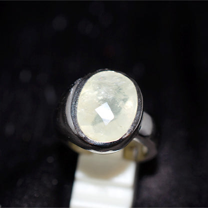 925 Sterling Silver Pale Lemon Quartz Oval Chunky Ring