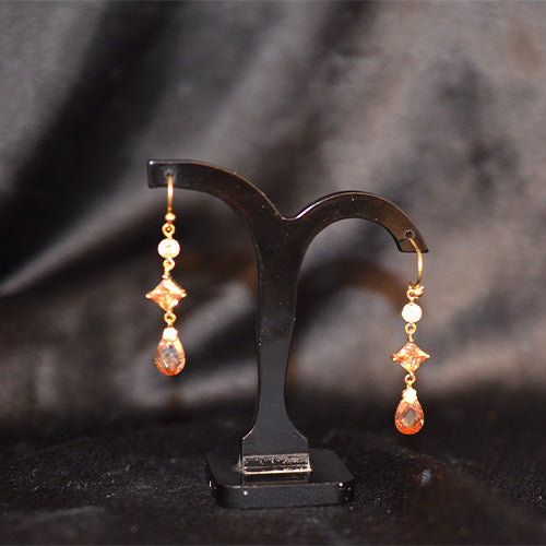 6 Carat Gold Plated Peach Crystal Cascade Drop Earrings