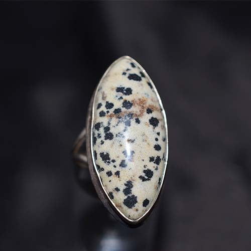 925 Sterling Silver Dalmatian Jasper Marquise Statement Ring