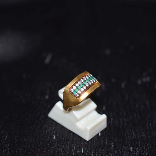 6 Carat Gold Plated Green Stone Row Band Ring