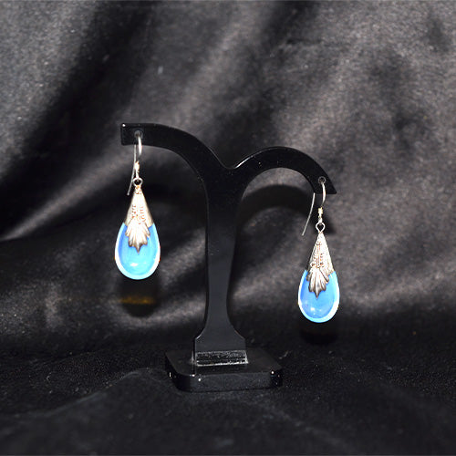 925 Sterling Silver Turkish Opalite Teardrop Leaf Motif Drop Earrings