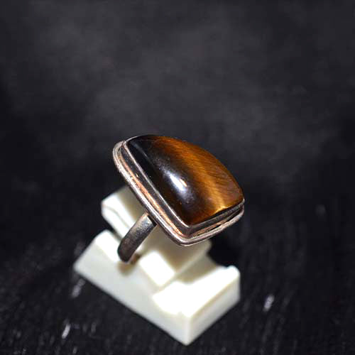 925 Sterling Silver Golden Tiger Eye Rectangle Ring