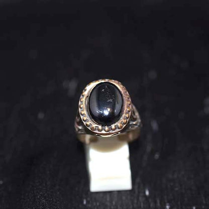 925 Sterling Silver Black Onyx Gold Accent Ring