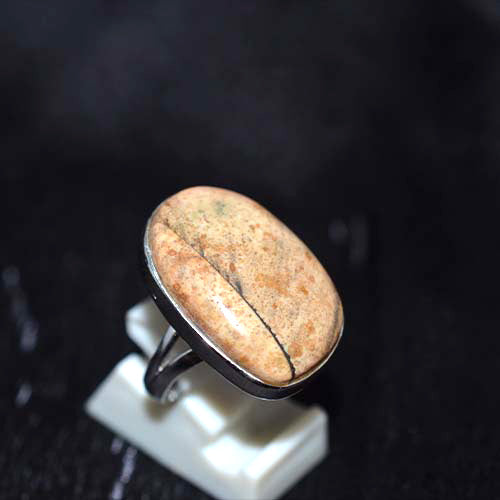 925 Sterling Silver Beige Jasper Oval Ring